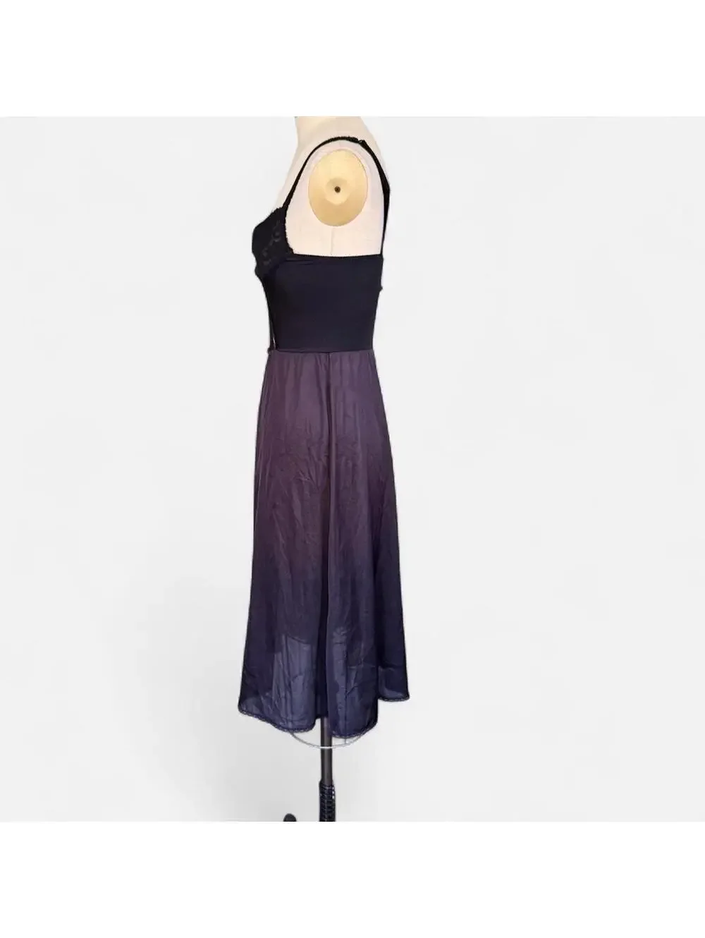 Vintage 90s Black Lace Bust Slip Dress in Black